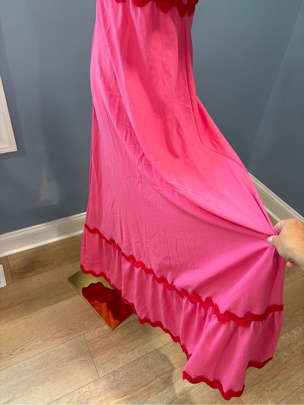 Pink Ric Rac Trim Maxi Dress Smocked Back Spaghetti Strap Small - Picture 3 of 9